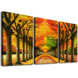 Ulloord Wall Art Golden Autumn Scene Canvas Prints Painting Gold Tree Paintings Pictures for Living Room Bedroom Kitchen Home and Office 