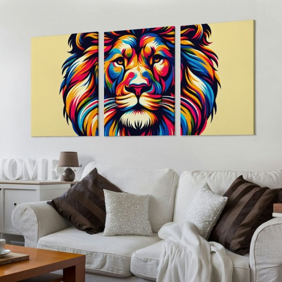 Ulloord Colorful Lion Canvas Wall Art Animal Painting on Canvas Modern Painting Wall Pictures for Home Office Decor Living Room Bedroom Wall Decorations Stretched and Framed Ready to Hang