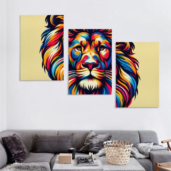 Ulloord Colorful Lion Canvas Wall Art Animal Painting on Canvas Modern Painting Wall Pictures for Home Office Decor Living Room Bedroom Wall Decorations Stretched and Framed Ready to Hang