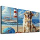 Shangniulu Beach Dog Canvas Wall Art Funny Art Print Blue Ocean Decor Animal Pictures Wall Decor Painting Modern Home Framed Artwork For Bathroom Bedroom Living Room