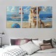 Shangniulu Beach Dog Canvas Wall Art Funny Art Print Blue Ocean Decor Animal Pictures Wall Decor Painting Modern Home Framed Artwork For Bathroom Bedroom Living Room