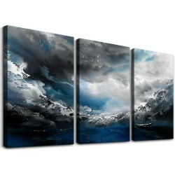 Shangniulu Abstract Canvas Wall Art Modern Graffiti Art Paintings Blue and Grey Paint a Storm Scene on White Background Framed Artwork Pictures for Living Room Bedroom Wall Decor