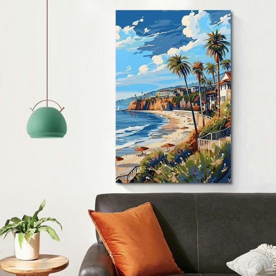 Shangniulu Vintage Travel Posters Canvas Wall Art Beachfront Scenery Palm Tree Orange Flowers Pictures Wall Decor Wall Painting for Living Room Bedroom 12X16 Inch