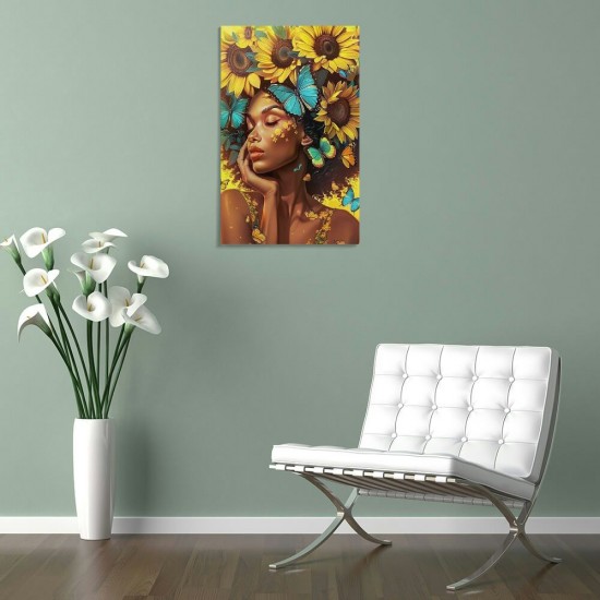 Shangniulu Canvas Wall Art Flowers Head Woman Pictures Art Prints for Girl Bedroom Painting