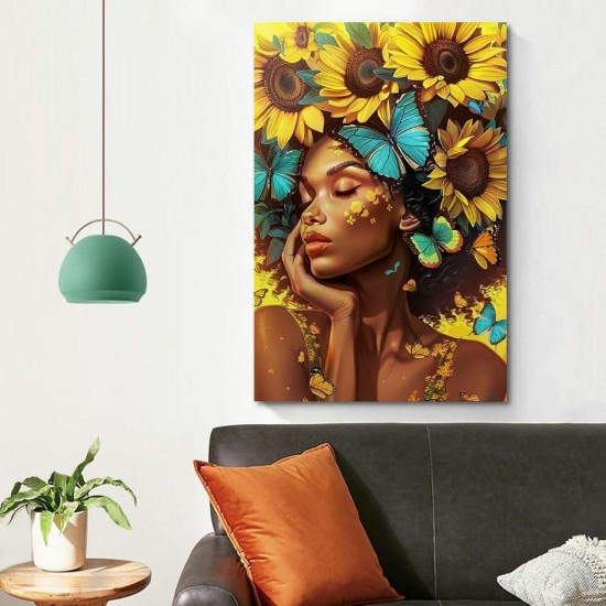 Shangniulu Canvas Wall Art Flowers Head Woman Pictures Art Prints for Girl Bedroom Painting