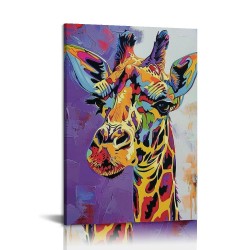 Shangniulu Colorful Cartoon Animal Wall Art Cute Giraffe Pictures for Kids Bedroom Paintings Funny Nursery Decor Artwork Small Animal Unframed Canvas Wall Art