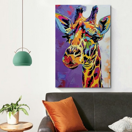 Shangniulu Colorful Cartoon Animal Wall Art Cute Giraffe Pictures for Kids Bedroom Paintings Funny Nursery Decor Artwork Small Animal Unframed Canvas Wall Art