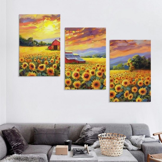 Shangniulu Sunflower Flower Wall Art Farmhouse Rustic Floral with Sunset Picture Country Style Canvas Print Wall Decor for Living Room Bedroom Office