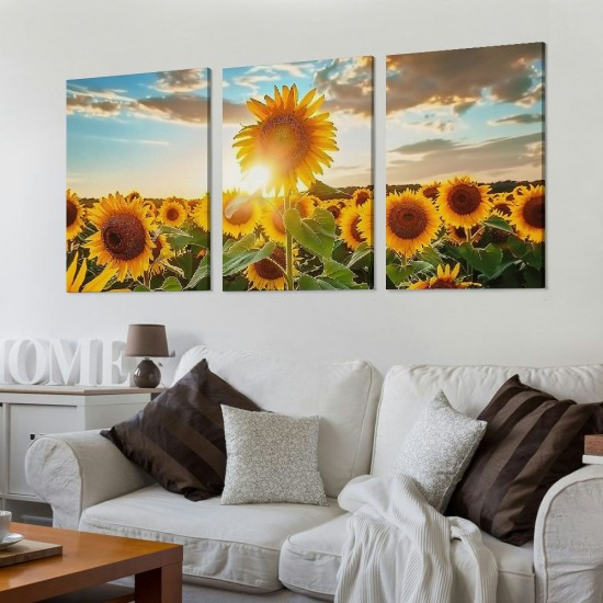 Shangniulu Wall Art Sunset Sunflower Picture Canvas Print Nature Landscape Paintings Wall Decor Yellow Flowers Botanical Poster Framed Floral Artwork for Living Room Bedroom Office Home Decor