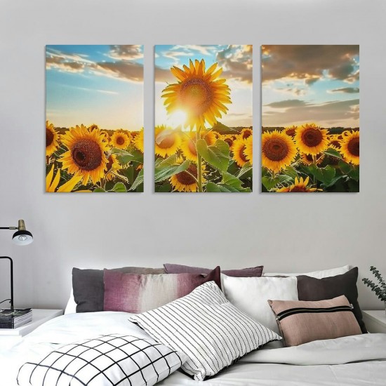 Shangniulu Wall Art Sunset Sunflower Picture Canvas Print Nature Landscape Paintings Wall Decor Yellow Flowers Botanical Poster Framed Floral Artwork for Living Room Bedroom Office Home Decor