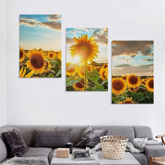 Shangniulu Wall Art Sunset Sunflower Picture Canvas Print Nature Landscape Paintings Wall Decor Yellow Flowers Botanical Poster Framed Floral Artwork for Living Room Bedroom Office Home Decor