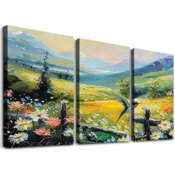 Shangniulu Flowers Wall Art Colorful Mountain Landscape Home Decor Painting Hummingbird Wildflowers Meadow Pictures Wall Decor Modern Framed Canvas Artwork for Living Room Bedroom Office