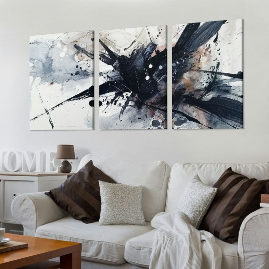 Shangniulu 3 piece set canvas Wall Art Modern Abstract Art Painting White Background Dark blue Frame inkjet art Picture Living room Bedroom corridor wall decoration