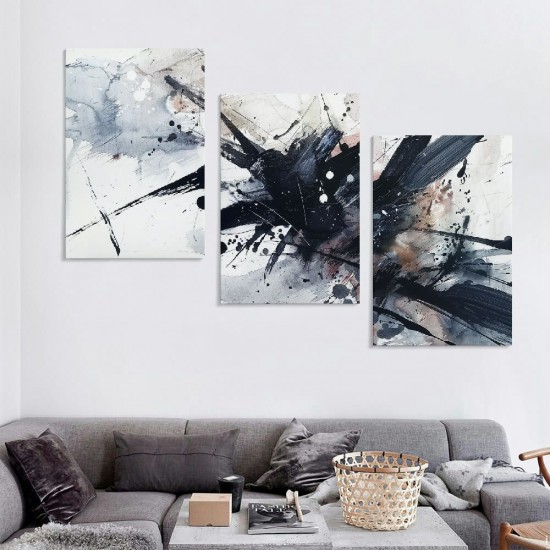 Shangniulu 3 piece set canvas Wall Art Modern Abstract Art Painting White Background Dark blue Frame inkjet art Picture Living room Bedroom corridor wall decoration