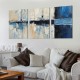 Shangniulu Abstract Canvas Wall Art Modern Geometric Art Paintings Blue Blocks and Lines Painted on Cream Background Elegantly Framed Artwork Pictures for Living Room Bedroom Wall Decor