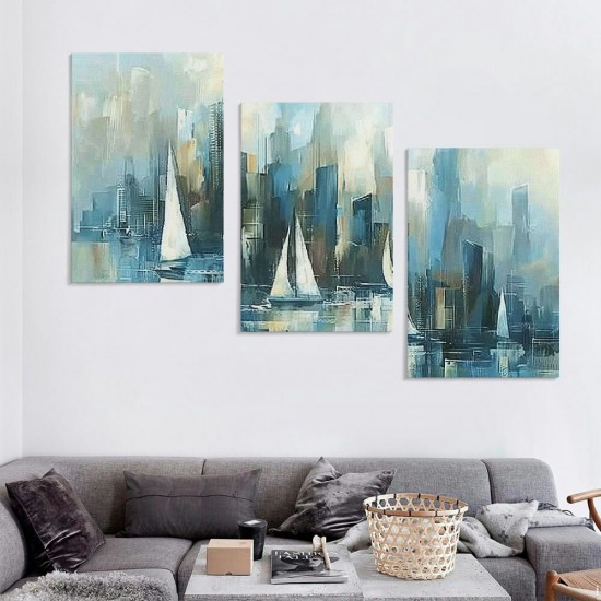 Shangniulu Canvas Wall Art Abstract New York Cityscape Art Paitings Fantastic Colorful Manhattan Coast Building Scenery Picture Prints Modern Artwork Decor for Living Room Bedroom Kitchen