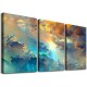 Shangniulu Golden Canvas Wall Art Blue Modern Abstract Painting Prints Smoke Billowing on White Background Framed Energetic Artwork Pictures for Living Room Bedroom Hallway Wall Decoration