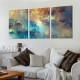 Shangniulu Golden Canvas Wall Art Blue Modern Abstract Painting Prints Smoke Billowing on White Background Framed Energetic Artwork Pictures for Living Room Bedroom Hallway Wall Decoration