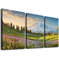 Shangniulu  Large Mountain Landscape Wall Art Beautiful Mount Rainier at Sunrise Scenery Picture Canvas Print National Park Poster Painting for Modern Home Living Room Decor Ready to Hang