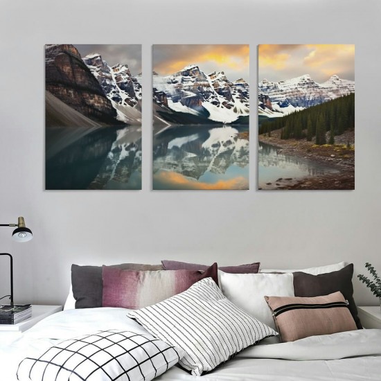 Shangniulu Canvas Wall Art Nature Picture: Bedroom Landscape Scenery Print Scenic Lake Forest Artwork Mountain Sunset Scene Painting for Living Room Home Decorations