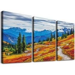 Shangniulu  Mount Rainier National Park Picture Wall Art USA Autumn Mountain Landscape Painting Canvas Prints Nature Artwork Framed Home Living Room Kitchen Decoration