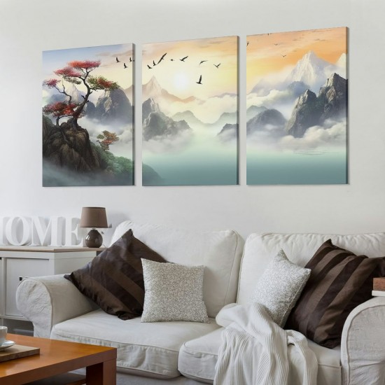 Shangniulu  Canvas Wall Art For Living Room Large Wall Decoration For Bedroom Mountain Landscape Pictures Modern Office Wall Decor Watercolor Painting Prints Ready To For Room Home Decor