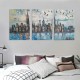 Shangniulu Cityscape Wall Art Buildings Picture Modern Abstract Grey NYC Skyline Birds Painting Framed Artwork for Bedroom Living Room Bathroom Home Office Decor