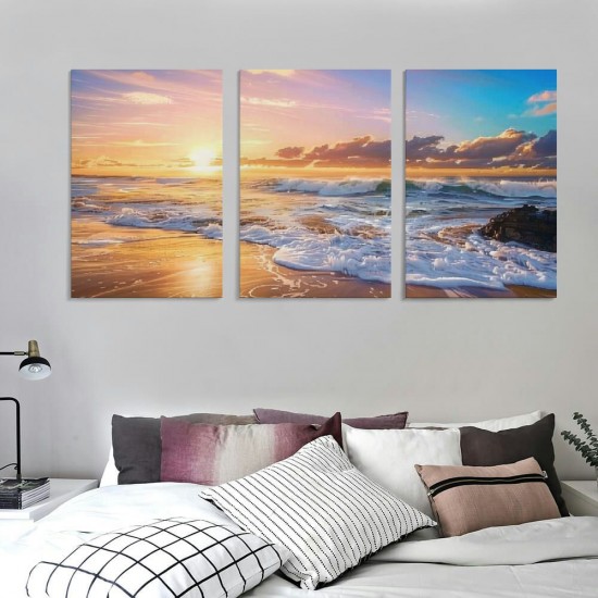 Shangniulu Wall Art Decor Canvas Print Picture Beautiful Ocean Waves Scenery Painting Beach Artwork for Kitchen Office Home Wall Decor Framed Ready to Hang