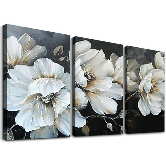 Shangniulu Flower Canvas Wall Art White Elegant Flower Canvas Modern Picture for Living Room Bedroom Bathroom Dining Room Home Office Decorative Paintings