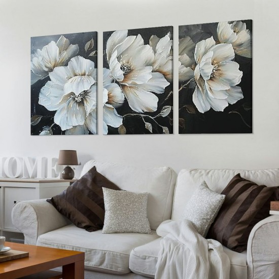 Shangniulu Flower Canvas Wall Art White Elegant Flower Canvas Modern Picture for Living Room Bedroom Bathroom Dining Room Home Office Decorative Paintings