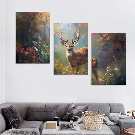 Shangniulu Elk Canvas Pictures Forest Landscape Theme Art Print Wildlife Canvas Artwork for Living Room Watercolr Animal Canvas Art for Bedroom Bathroom Home Office Decorations