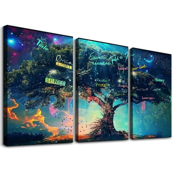 Shangniulu Canvas Wall Art Teal Tree Graffiti Blue Picture Large Canvas Prints Wall Decor for Bedroom Living Room Modern Home Decor