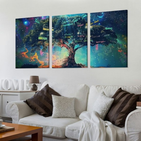 Shangniulu Canvas Wall Art Teal Tree Graffiti Blue Picture Large Canvas Prints Wall Decor for Bedroom Living Room Modern Home Decor