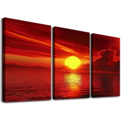 Shangniulu Red Sun Modern Seascape Sea Giclee Paintings Canvas Wall Art Red Ocean Wall Decor Sunset Pictures Artwork for Walls Living Room Bedroom Decor Office Home Decoration