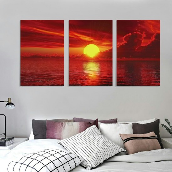 Shangniulu Red Sun Modern Seascape Sea Giclee Paintings Canvas Wall Art Red Ocean Wall Decor Sunset Pictures Artwork for Walls Living Room Bedroom Decor Office Home Decoration