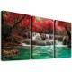 Shangniulu Waterfall Landscape Painting Framed Red Trees Forest Canvas Falls Picture Artwork for Bedroom Living Room Office Kitchen Home Decor Ready to Hang