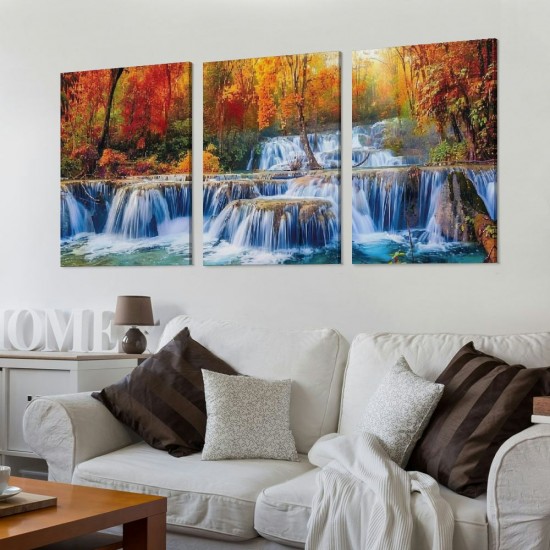 Shangniulu Wall Art Decor Canvas Print Picture Waterfall River Forest Painting Autumn Artwork for Office Home Wall Decor Stretched and Framed Ready to Hang