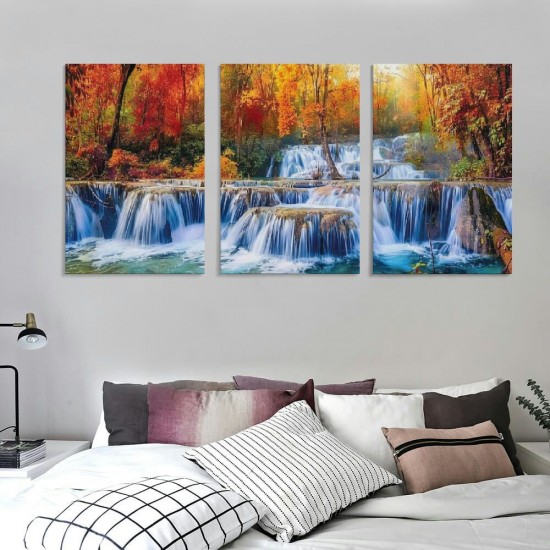 Shangniulu Wall Art Decor Canvas Print Picture Waterfall River Forest Painting Autumn Artwork for Office Home Wall Decor Stretched and Framed Ready to Hang