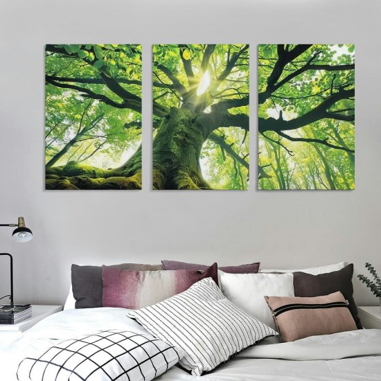 Shangniulu Forest Canvas Art, Green Wall Art Modern Rustic Natural plant Picture Print for Wall Decor, Landscape Artwork Home Living Room Framed Decoration Ready to Hang