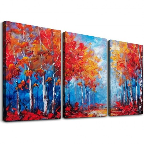 Shangniulu Abstract Fall Forest Wall Art, Nature Landscape Wall Art, Wine Red Forest Landscape Art Painting, Fall Forest Art Wall Pictures for Living Room Decor