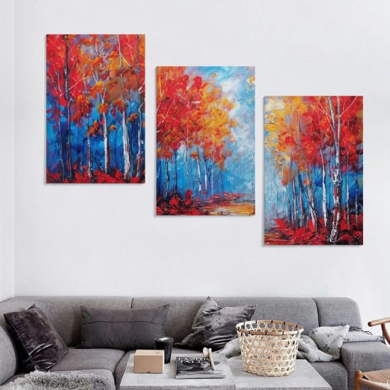 Shangniulu Abstract Fall Forest Wall Art, Nature Landscape Wall Art, Wine Red Forest Landscape Art Painting, Fall Forest Art Wall Pictures for Living Room Decor