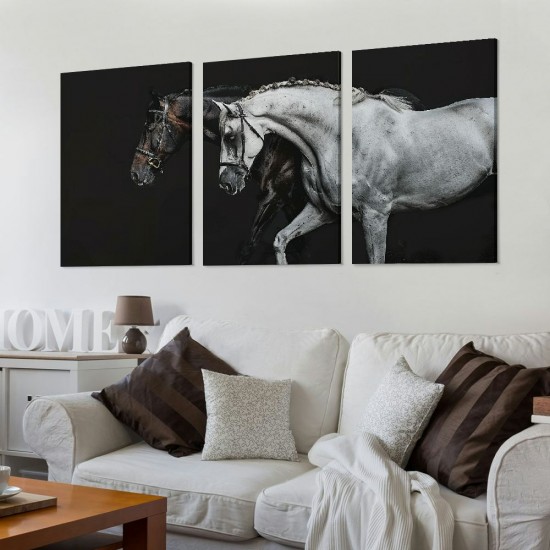 Shangniulu Wall Art Canvas Print Picture White and Brown Horses Animal Painting Artwork for Living Room Bedroom Office Home Wall Decor Stretched and Framed Ready to Hang