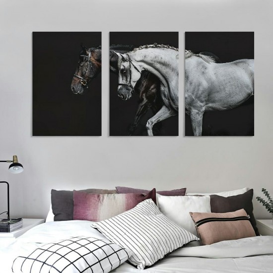 Shangniulu Wall Art Canvas Print Picture White and Brown Horses Animal Painting Artwork for Living Room Bedroom Office Home Wall Decor Stretched and Framed Ready to Hang