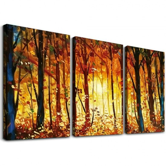 Shangniulu Abstract Fall Forest Wall Art, Nature Landscape Wall Art, Gold Yellow Forest Landscape Art Painting, Fall Forest Art Wall Pictures for Living Room Decor