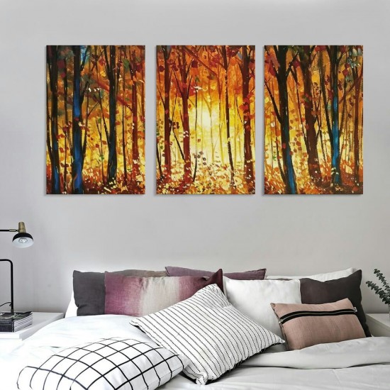 Shangniulu Abstract Fall Forest Wall Art, Nature Landscape Wall Art, Gold Yellow Forest Landscape Art Painting, Fall Forest Art Wall Pictures for Living Room Decor