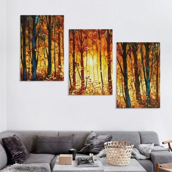 Shangniulu Abstract Fall Forest Wall Art, Nature Landscape Wall Art, Gold Yellow Forest Landscape Art Painting, Fall Forest Art Wall Pictures for Living Room Decor