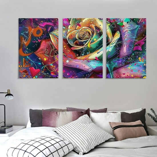 Shangniulu Graffiti Wall-Art Bedroom - Rose Wall Decor - Colorful Wall Art For Living Room Large Size Pictures Poster Ready To Hang