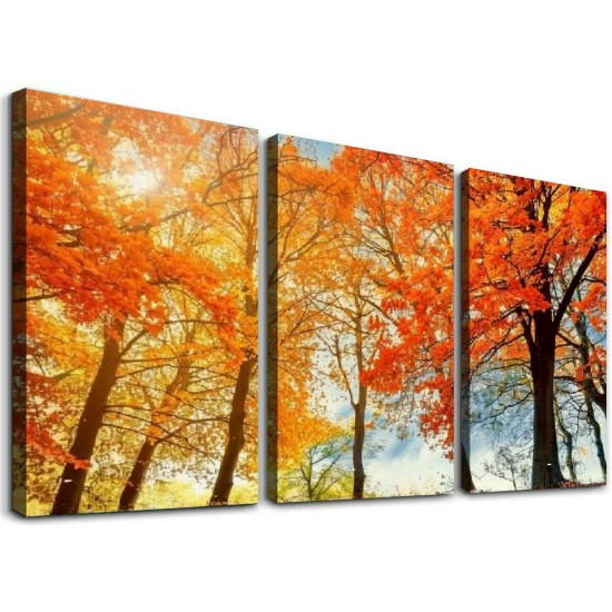 Shangniulu Modern Fall Forest Wall Art, Nature Landscape Wall Art, Gold Yellow Forest Landscape Art Painting, Autumn Forest Art Wall Pictures for Living Room Decor