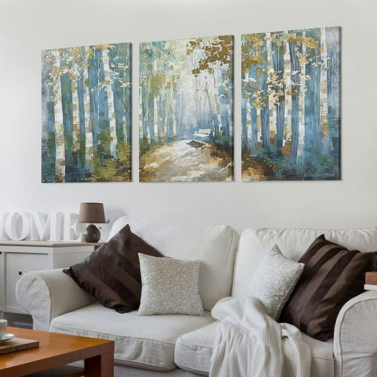 Shangniulu  Forest Canvas Art, White and Blue Wall Art Autumn Landscape Picture Print for Wall Decoration, White Birch Tree Artwork Home Office Framed Decor Ready to Hang