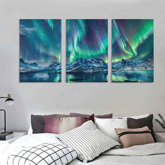 Shangniulu Farmhouse Canvas Wall Art For Living Room Wall Decorations For Bedroom Office Wall Decor Blue Aurora Scenery Painting On Stretched And Framed Wall Pictures Ready To Hang For Room